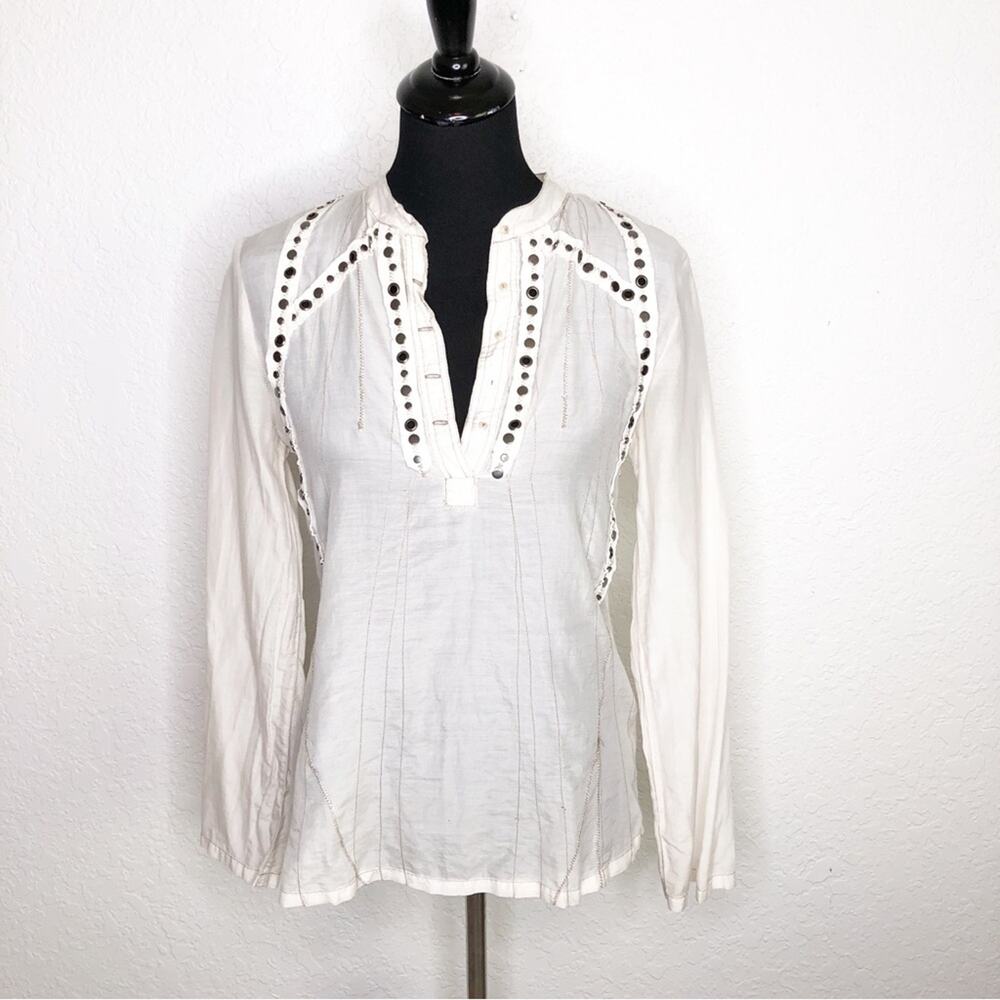 Johnny Was Pete & Greta ivory cream grommet embellished popover top size Small